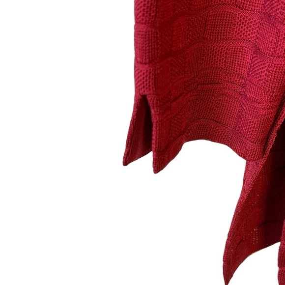 Misook Rapture Knit Jacket Oversized Red Textured Black Vegan Leather Trim Small - Picture 7 of 11